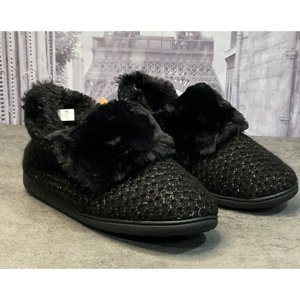 Long Bay Womenâs Comfort Knit Bootie Slippers Memory Foam Plush Faux Fur